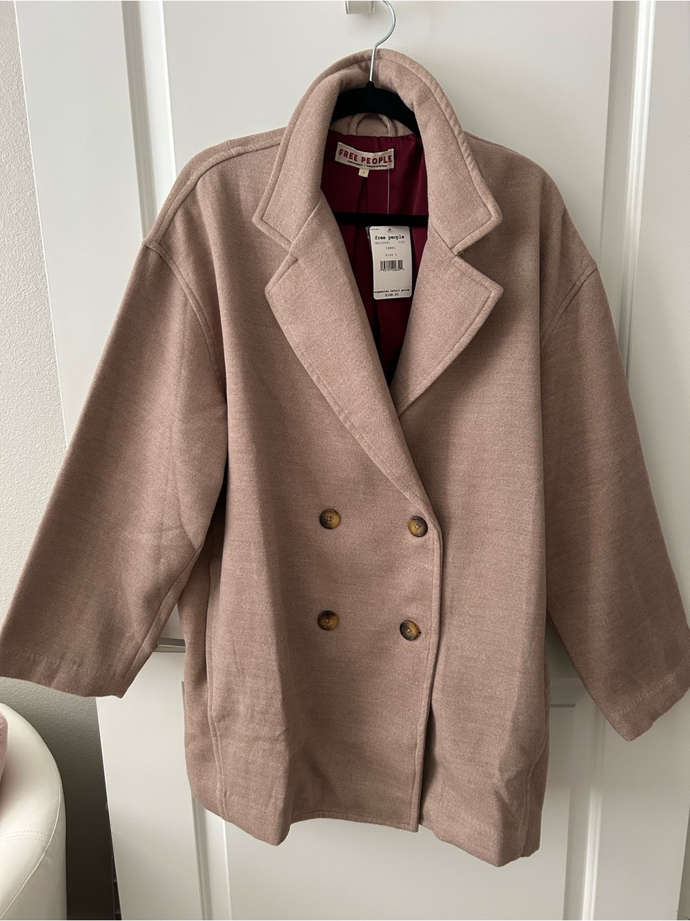 Free People Double-Breasted Pea Coat in Dusty Rose
